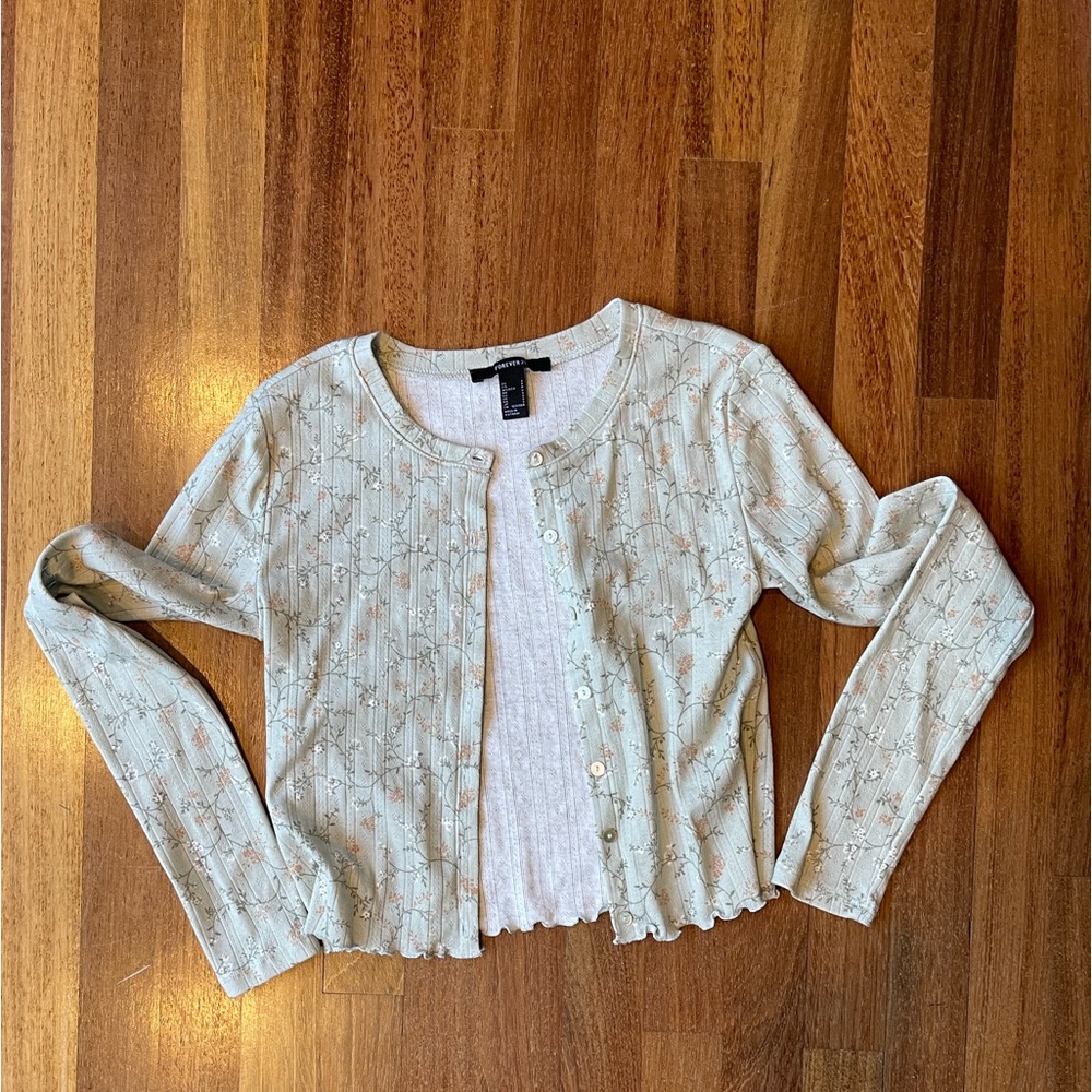 Forever 21 floral print light green cardigan women’s size small